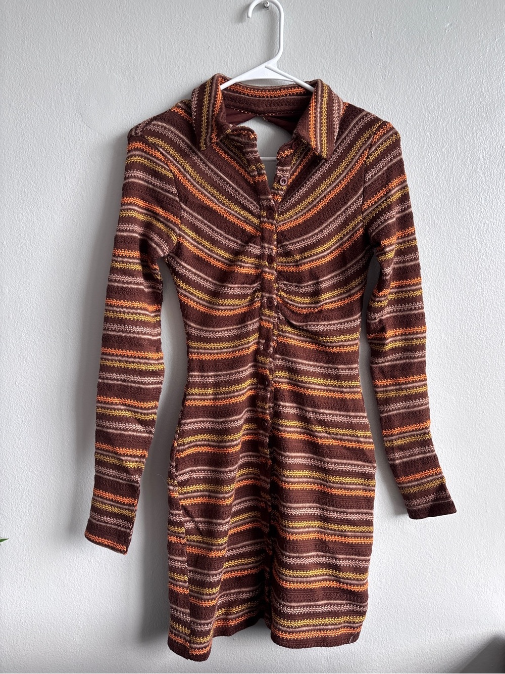 Princess Polly Brown & Orange Striped Knit Mini Dress